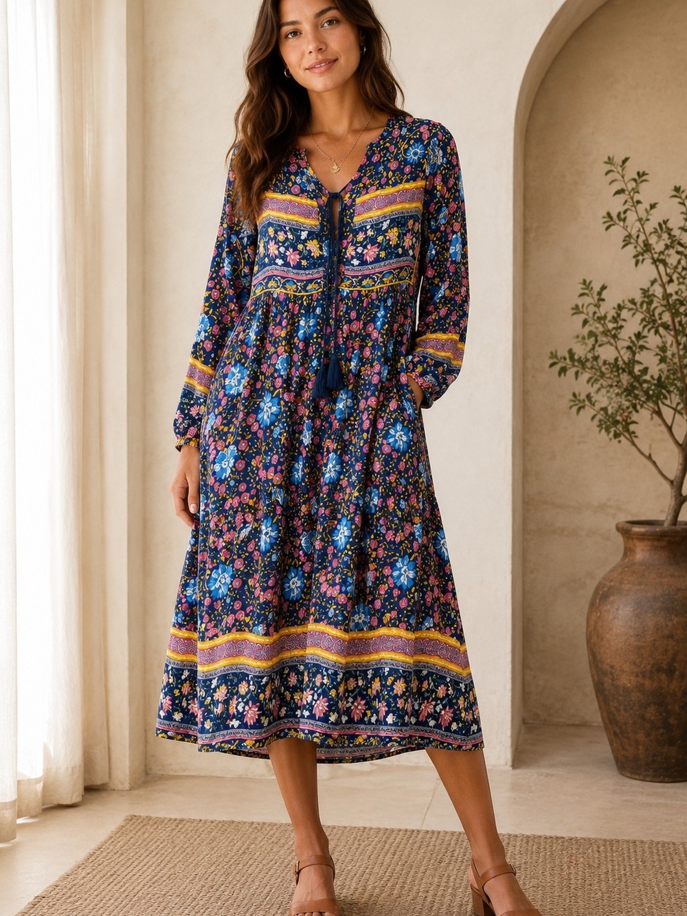 R. Vivimos Boho Floral Midi Dress | EUC